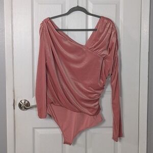 NWT Express Velvet Bodysuit Ruched‎ Long Sleeve V-Neck Party Top XL